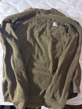 Carhartt Olive Green Henley Waffle-Knit Long Sleeve